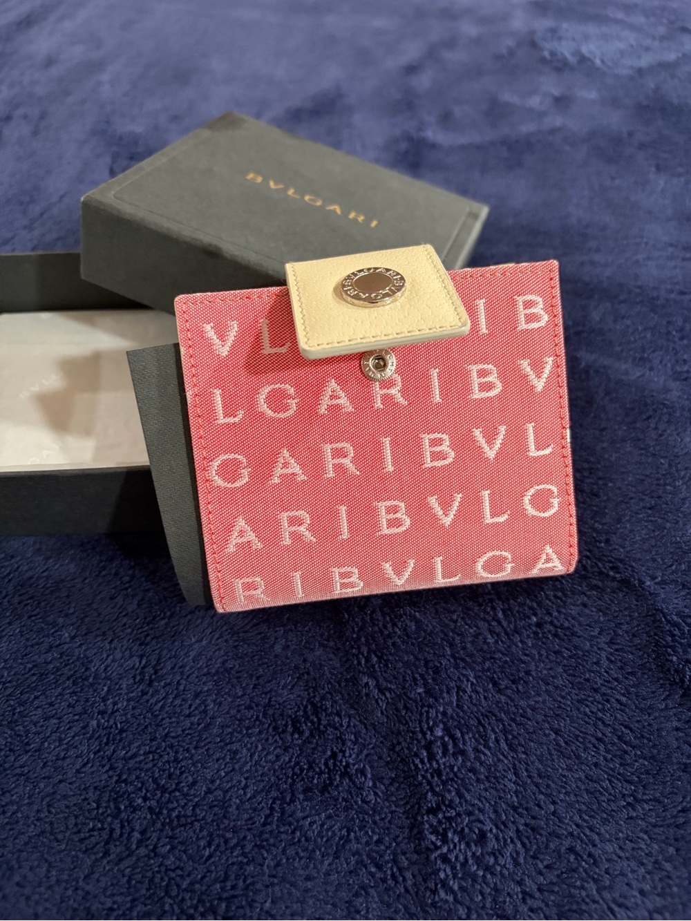 Bulgari Pink Logo Card Holder with Cream Snap